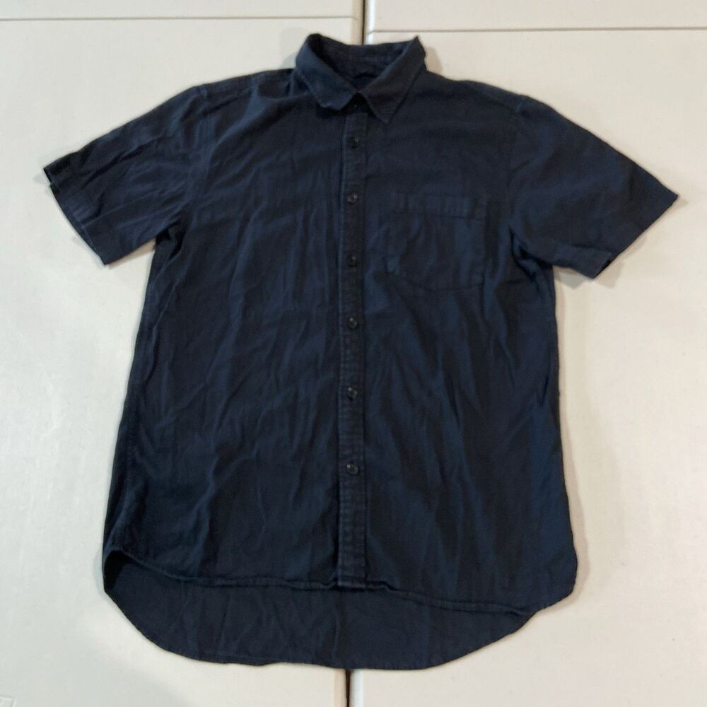 Buck Mason Mens Short Sleeve Button Down Shirt Black Cotton Rayon BM13016 Large